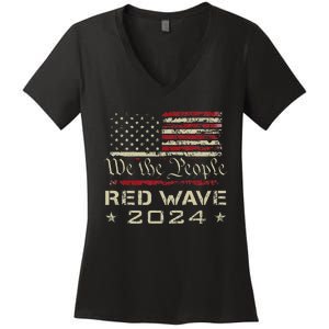 We The People Red Wave 2024 Election Republican Usa Flag Women's V-Neck T-Shirt