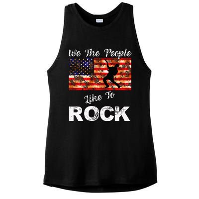 We The People Like To Rock American Flag 4th July Music Ladies PosiCharge Tri-Blend Wicking Tank