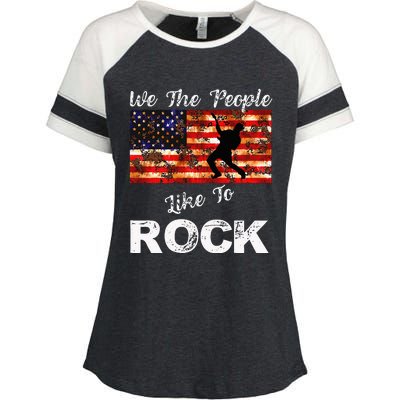 We The People Like To Rock American Flag 4th July Music Enza Ladies Jersey Colorblock Tee