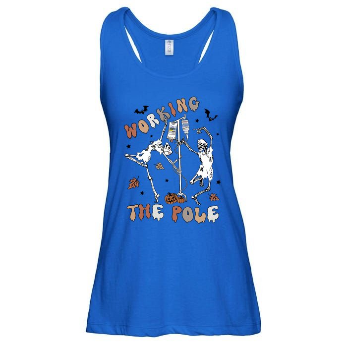 Working The Pole Funny Skeleton Dance Halloween Icu Er Nurse Gift Ladies Essential Flowy Tank