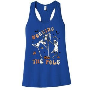 Working The Pole Funny Skeleton Dance Halloween Icu Er Nurse Gift Women's Racerback Tank