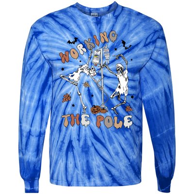 Working The Pole Funny Skeleton Dance Halloween Icu Er Nurse Gift Tie-Dye Long Sleeve Shirt