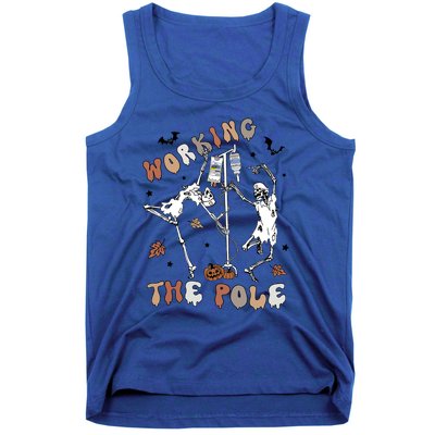 Working The Pole Funny Skeleton Dance Halloween Icu Er Nurse Gift Tank Top