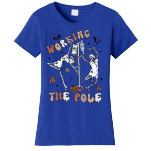 Working The Pole Funny Skeleton Dance Halloween Icu Er Nurse Gift Women's T-Shirt