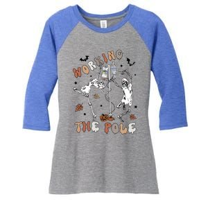 Working The Pole Funny Skeleton Dance Halloween Icu Er Nurse Gift Women's Tri-Blend 3/4-Sleeve Raglan Shirt