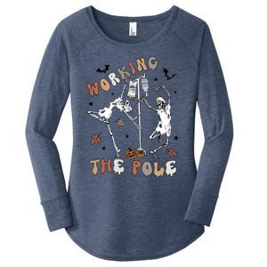 Working The Pole Funny Skeleton Dance Halloween Icu Er Nurse Gift Women's Perfect Tri Tunic Long Sleeve Shirt