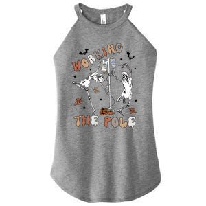 Working The Pole Funny Skeleton Dance Halloween Icu Er Nurse Gift Women's Perfect Tri Rocker Tank