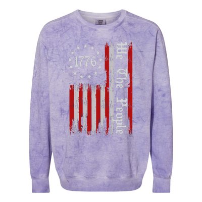 We The People 1776 Distressed Usa American Flag Colorblast Crewneck Sweatshirt