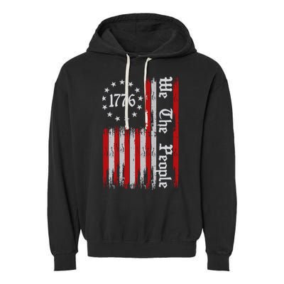 We The People 1776 Distressed Usa American Flag Garment-Dyed Fleece Hoodie