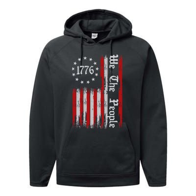 We The People 1776 Distressed Usa American Flag Performance Fleece Hoodie