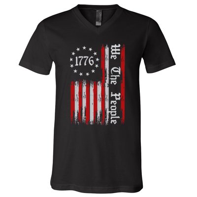 We The People 1776 Distressed Usa American Flag V-Neck T-Shirt