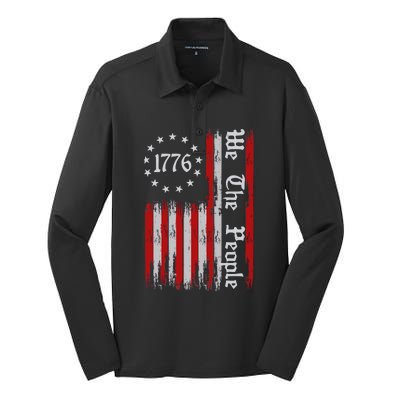 We The People 1776 Distressed Usa American Flag Silk Touch Performance Long Sleeve Polo