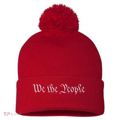 We The People USA Preamble Constitution America 1776 Pom Pom 12in Knit Beanie