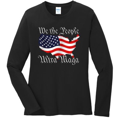 We The People Ultra Maga Pro Trump Conservative GOP US Flag Ladies Long Sleeve Shirt