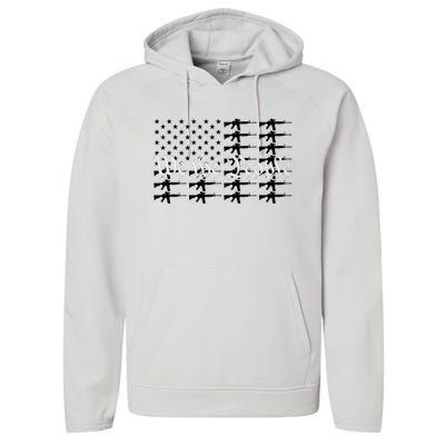 We The People Patriotic USA AR15 Rifle Flag 4th July Gun Performance Fleece Hoodie