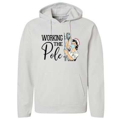 Working The Pole Funny ER Nurse Life Emergency Room Nursing Performance Fleece Hoodie