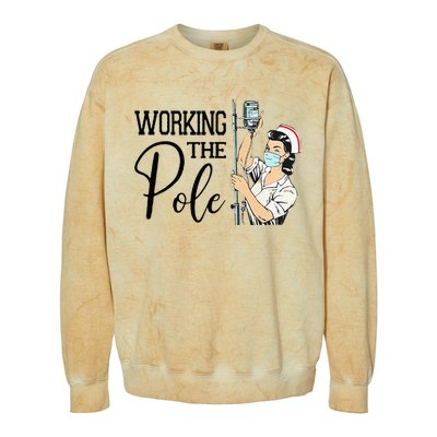 Working The Pole Funny ER Nurse Life Emergency Room Nursing Colorblast Crewneck Sweatshirt