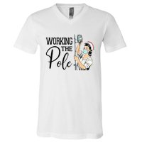 Working The Pole Funny ER Nurse Life Emergency Room Nursing V-Neck T-Shirt