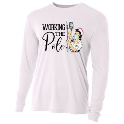 Working The Pole Funny ER Nurse Life Emergency Room Nursing Cooling Performance Long Sleeve Crew