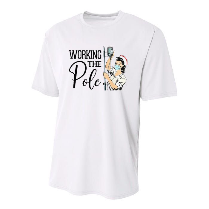 Working The Pole Funny ER Nurse Life Emergency Room Nursing Youth Performance Sprint T-Shirt