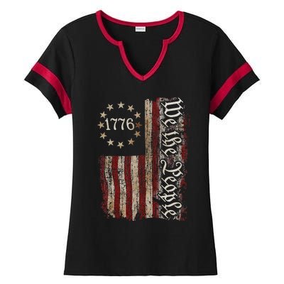 We The People American History 1776 Independence Day Vintage Ladies Halftime Notch Neck Tee