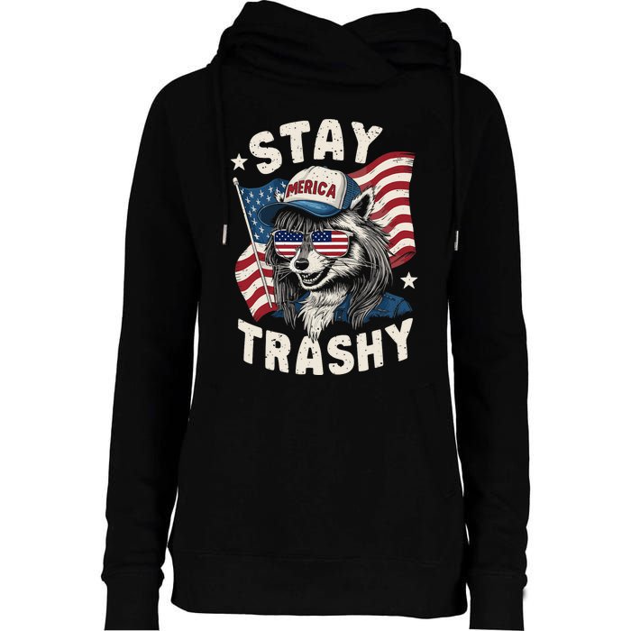 White Trash Party Attire Redneck Raccoon Stay Trashy Usa Womens Funnel Neck Pullover Hood