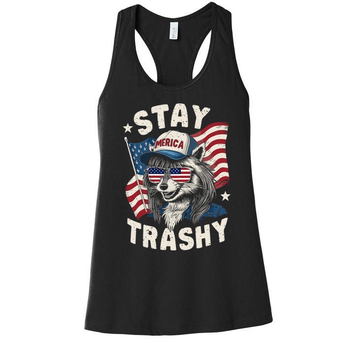 White Trash Party Attire Redneck Raccoon Stay Trashy Usa Women's Racerback Tank