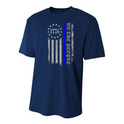 We The People Thin Blue Line Betsy Rose 1776 Youth Performance Sprint T-Shirt