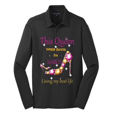 Wo This Queen was Born In March Silk Touch Performance Long Sleeve Polo