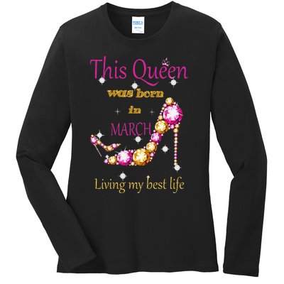 Wo This Queen was Born In March Ladies Long Sleeve Shirt