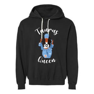 Womens Taurus Queen African American Black Womens Zodiac Birthday Garment-Dyed Fleece Hoodie