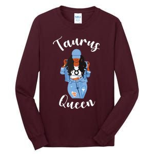 Womens Taurus Queen African American Black Womens Zodiac Birthday Tall Long Sleeve T-Shirt