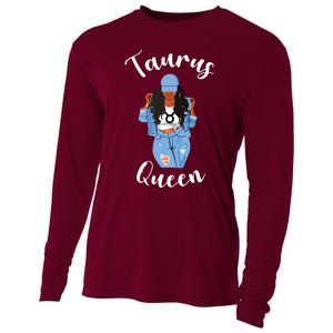 Womens Taurus Queen African American Black Womens Zodiac Birthday Cooling Performance Long Sleeve Crew