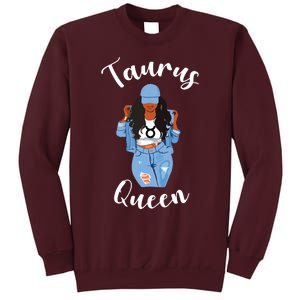 Womens Taurus Queen African American Black Womens Zodiac Birthday Tall Sweatshirt