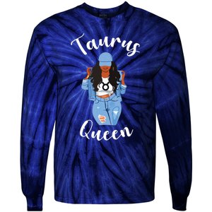 Womens Taurus Queen African American Black Womens Zodiac Birthday Tie-Dye Long Sleeve Shirt