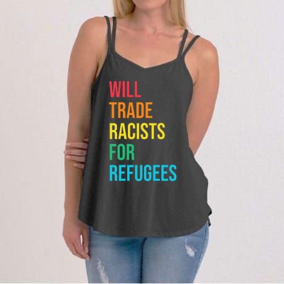 Will Trade Racists for Refugees Human Rights Humanity Women's Strappy Tank