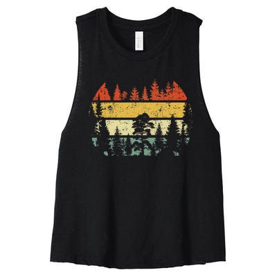 Wildlife Trees Retro Forest Outdoors Nature Women's Racerback Cropped Tank