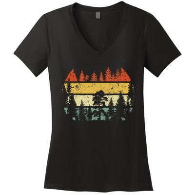 Wildlife Trees Retro Forest Outdoors Nature Women's V-Neck T-Shirt