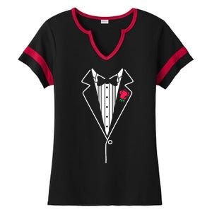 Wedding Tuxedo Red Rose Suit Ladies Halftime Notch Neck Tee