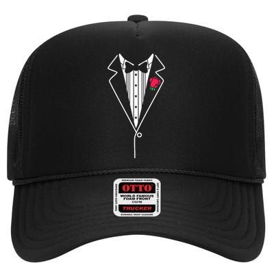 Wedding Tuxedo Red Rose Suit High Crown Mesh Back Trucker Hat