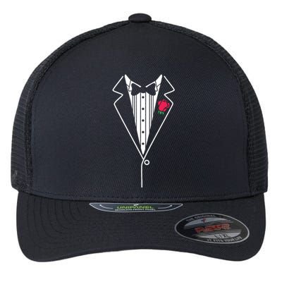 Wedding Tuxedo Red Rose Suit Flexfit Unipanel Trucker Cap