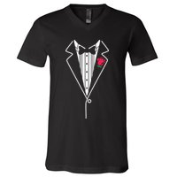 Wedding Tuxedo Red Rose Suit V-Neck T-Shirt