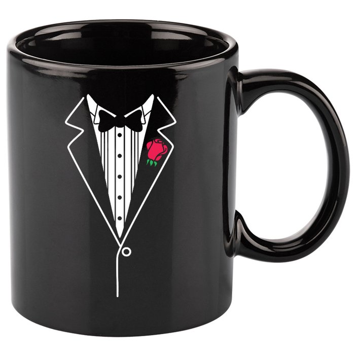 Wedding Tuxedo Red Rose Suit 11oz C Handle Ceramic Mug