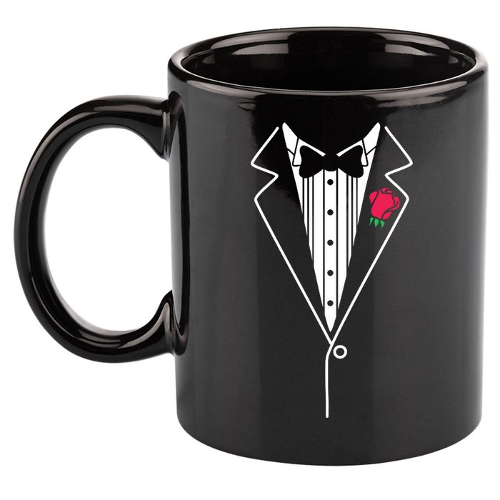 Wedding Tuxedo Red Rose Suit 11oz C Handle Ceramic Mug