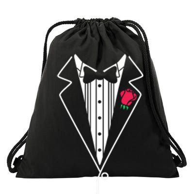 Wedding Tuxedo Red Rose Suit Drawstring Bag