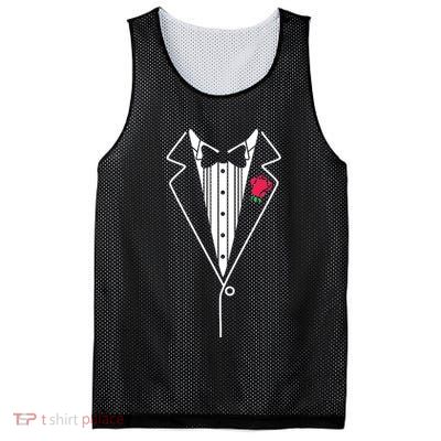 Wedding Tuxedo Red Rose Suit Mesh Reversible Basketball Jersey Tank