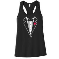 Wedding Tuxedo Red Rose Suit Women's Racerback Tank