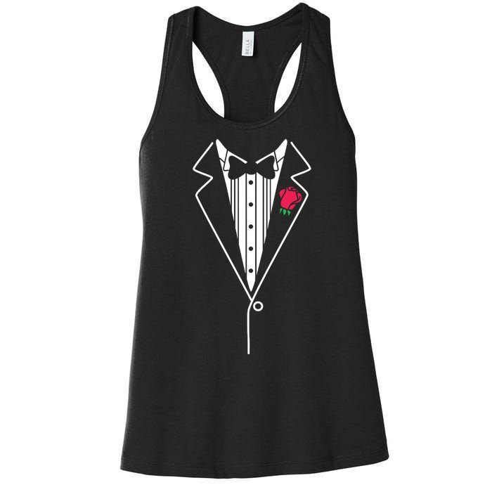 Wedding Tuxedo Red Rose Suit Women's Racerback Tank