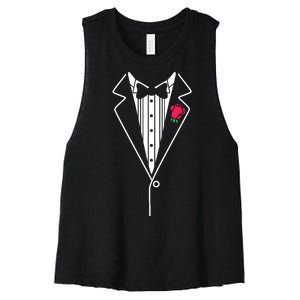 Wedding Tuxedo Red Rose Suit Women's Racerback Cropped Tank