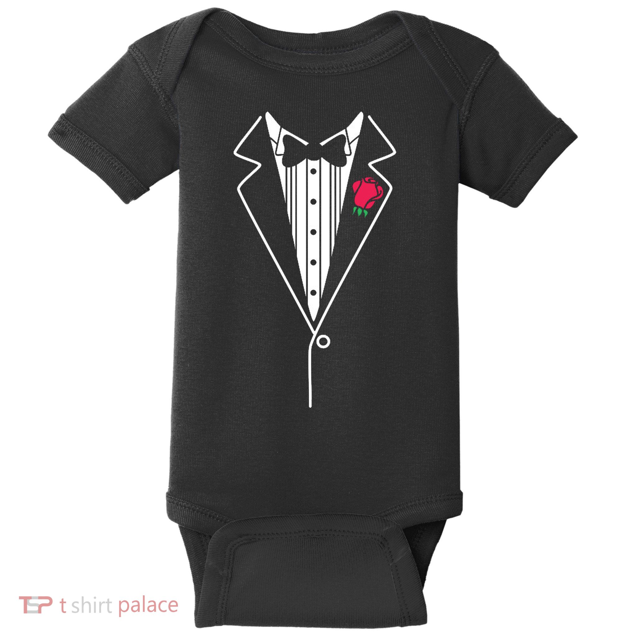 Wedding Tuxedo Red Rose Suit Baby Bodysuit